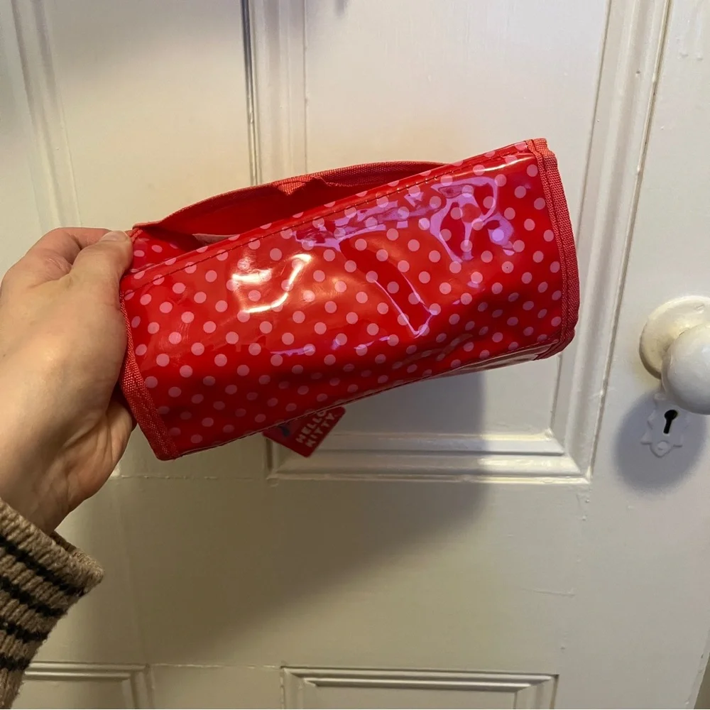 Hello Kitty 2011 Sanrio Red Polka Dot Pvc Plastic Travel Bag Roll Up EUC